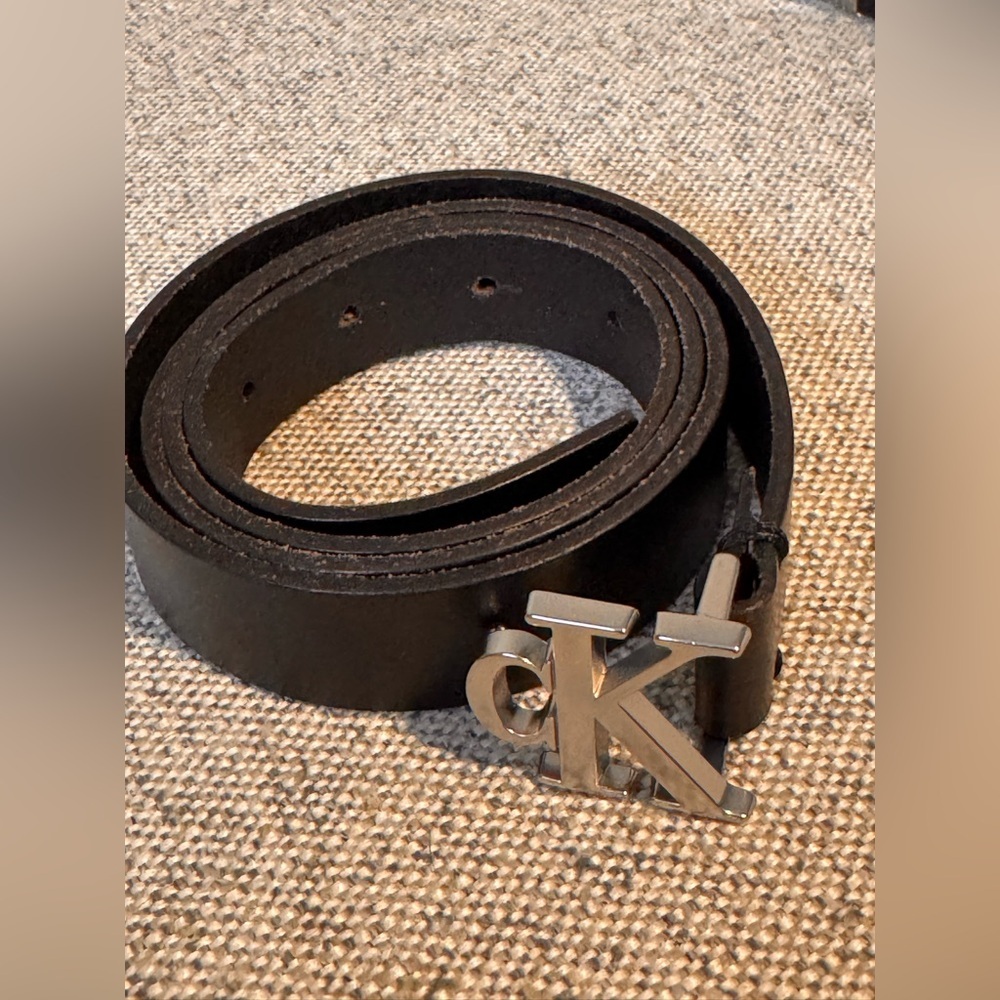 Calvin Klein Black Leather Belt with Silver Buckle
